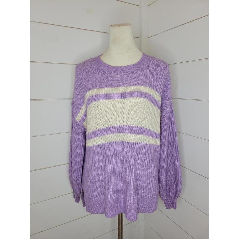 American Eagle Outfitters XS purple & white striped oversized sweater